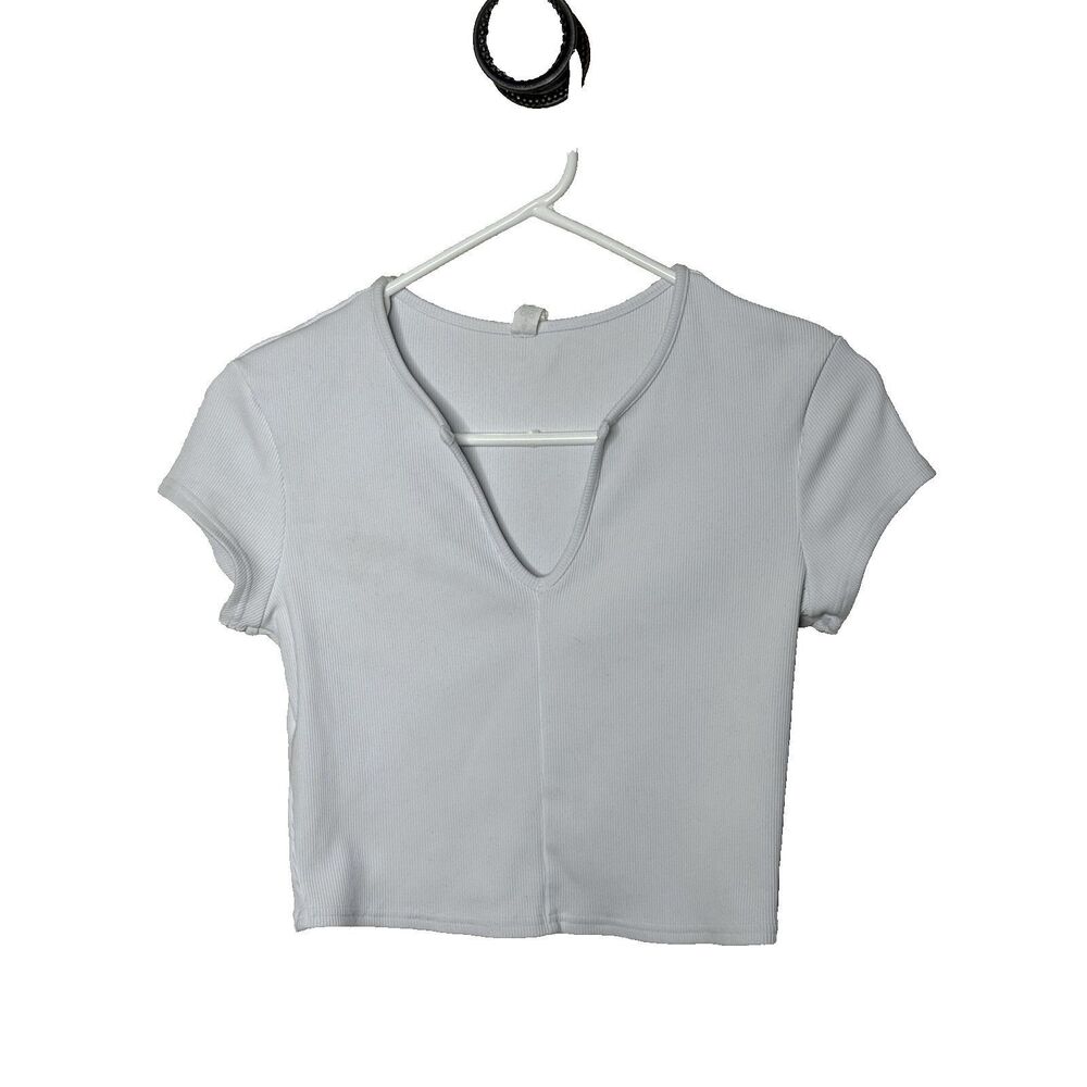 Alo Yoga Savvy Short Sleeve Rib Crop Top White S Womens size small Shirt